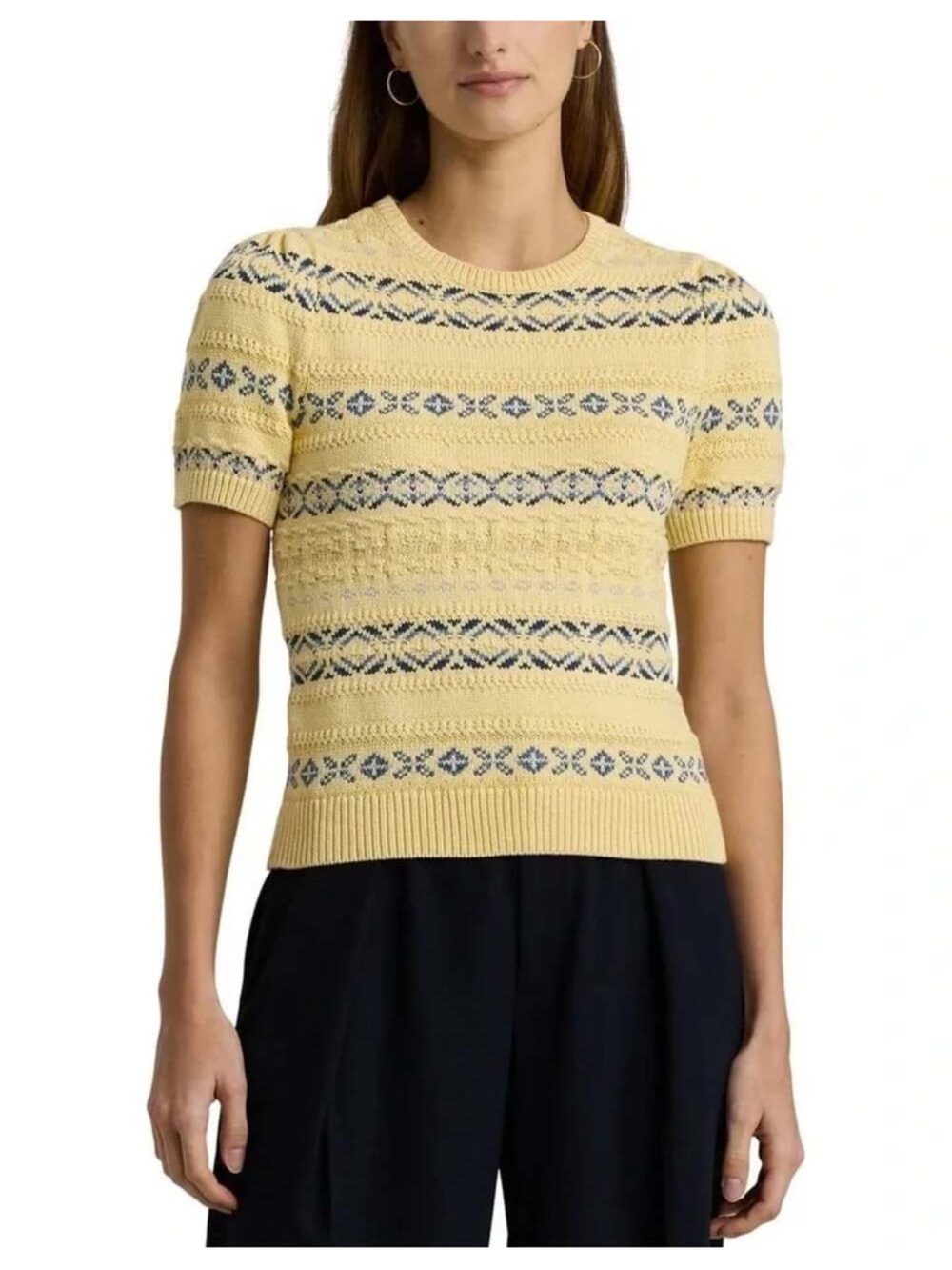 Lauren Ralph Lauren Yellow Short-Sleeve Textured Knit Top Pattern